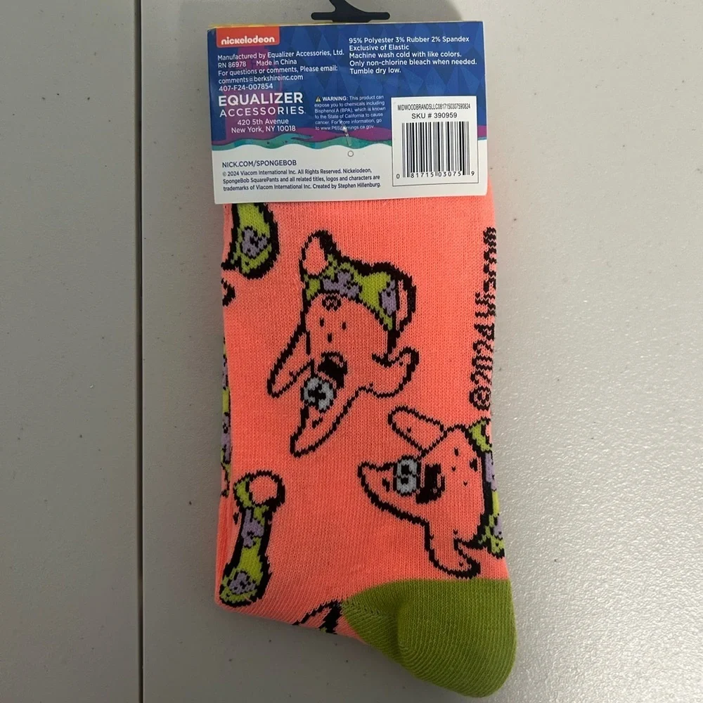 Patrick Star Crew Socks Mens 9-13 SpongeBob SquarePants Pink Novelty Cartoon